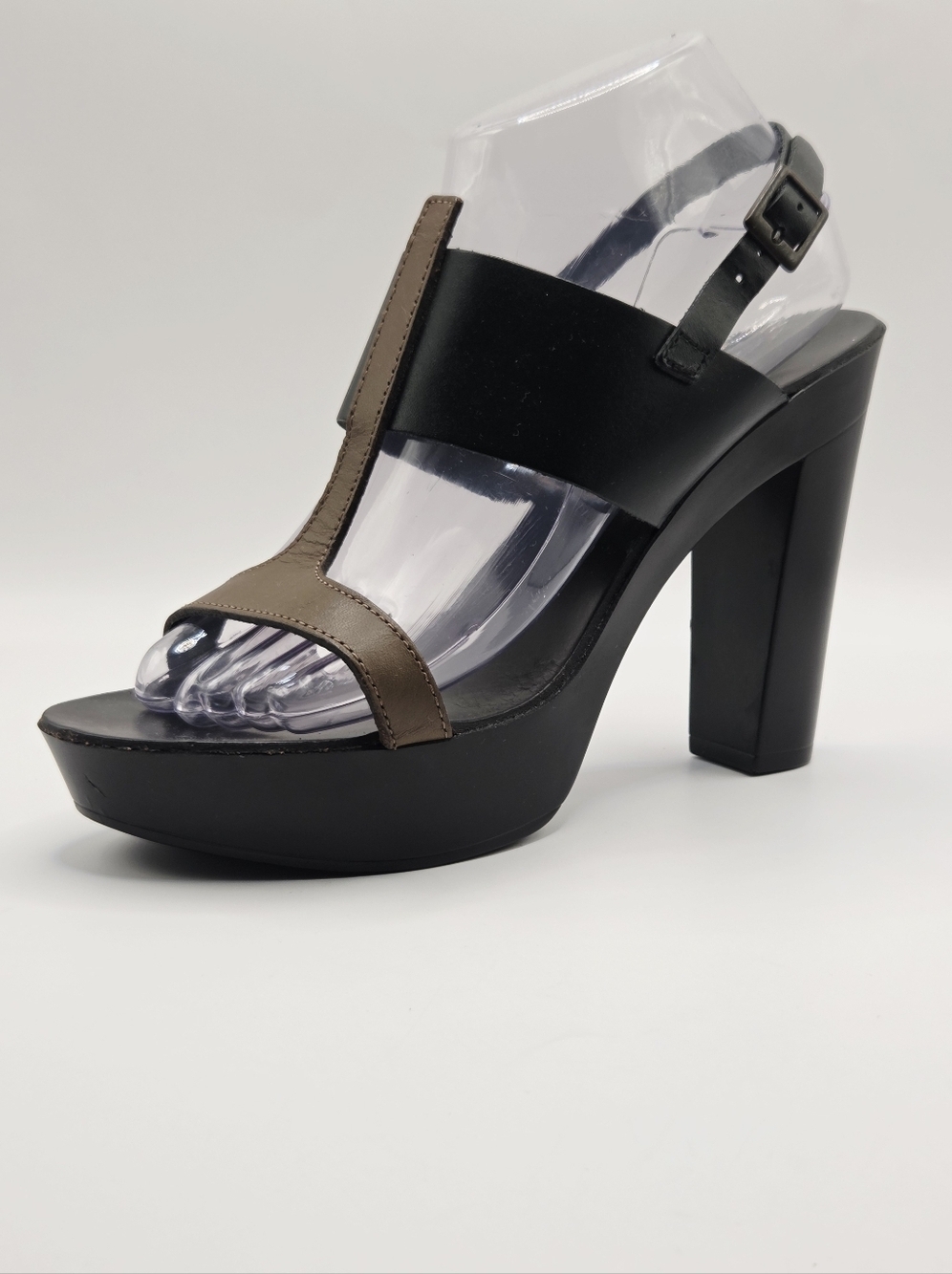 Wojas Platform Brown,Black Leather Stiletto Heels Sandals With Buckle 38 Italy